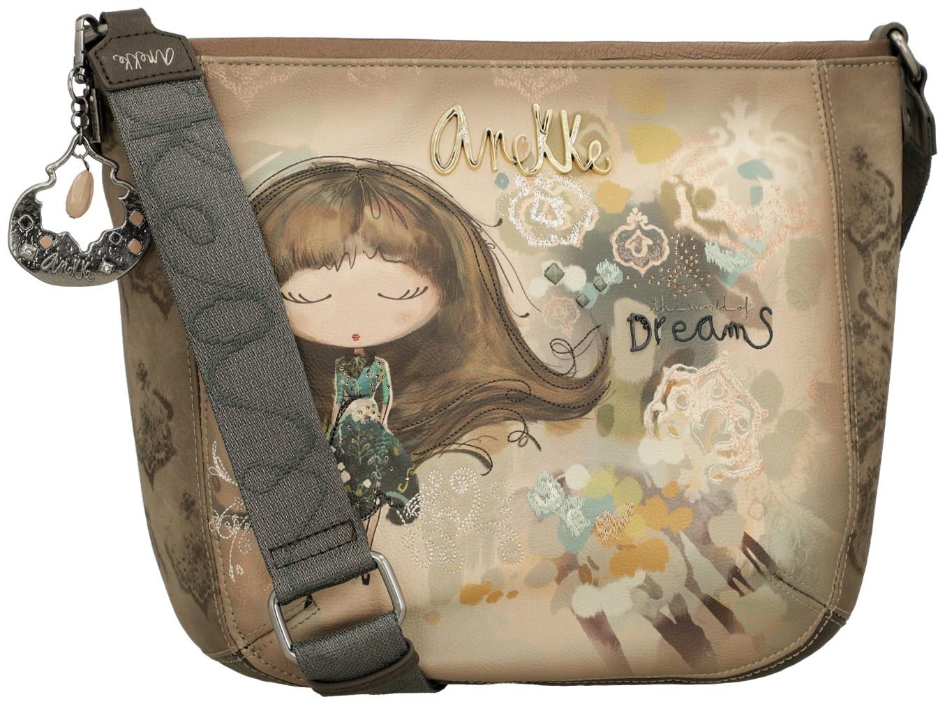 Beuteltasche Anekke Real taupe bunt bestickt Glitzer