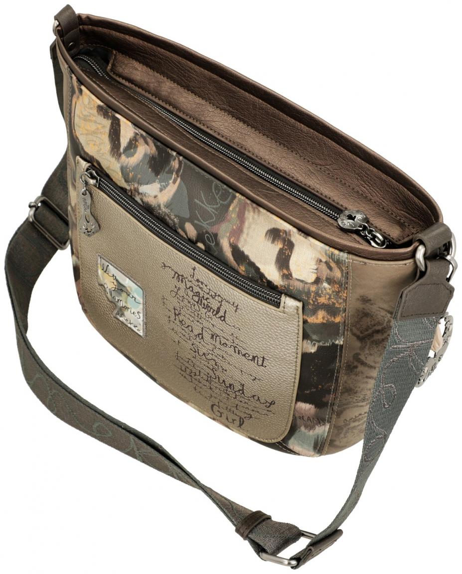 Beuteltasche Anekke Real taupe bunt bestickt Glitzer