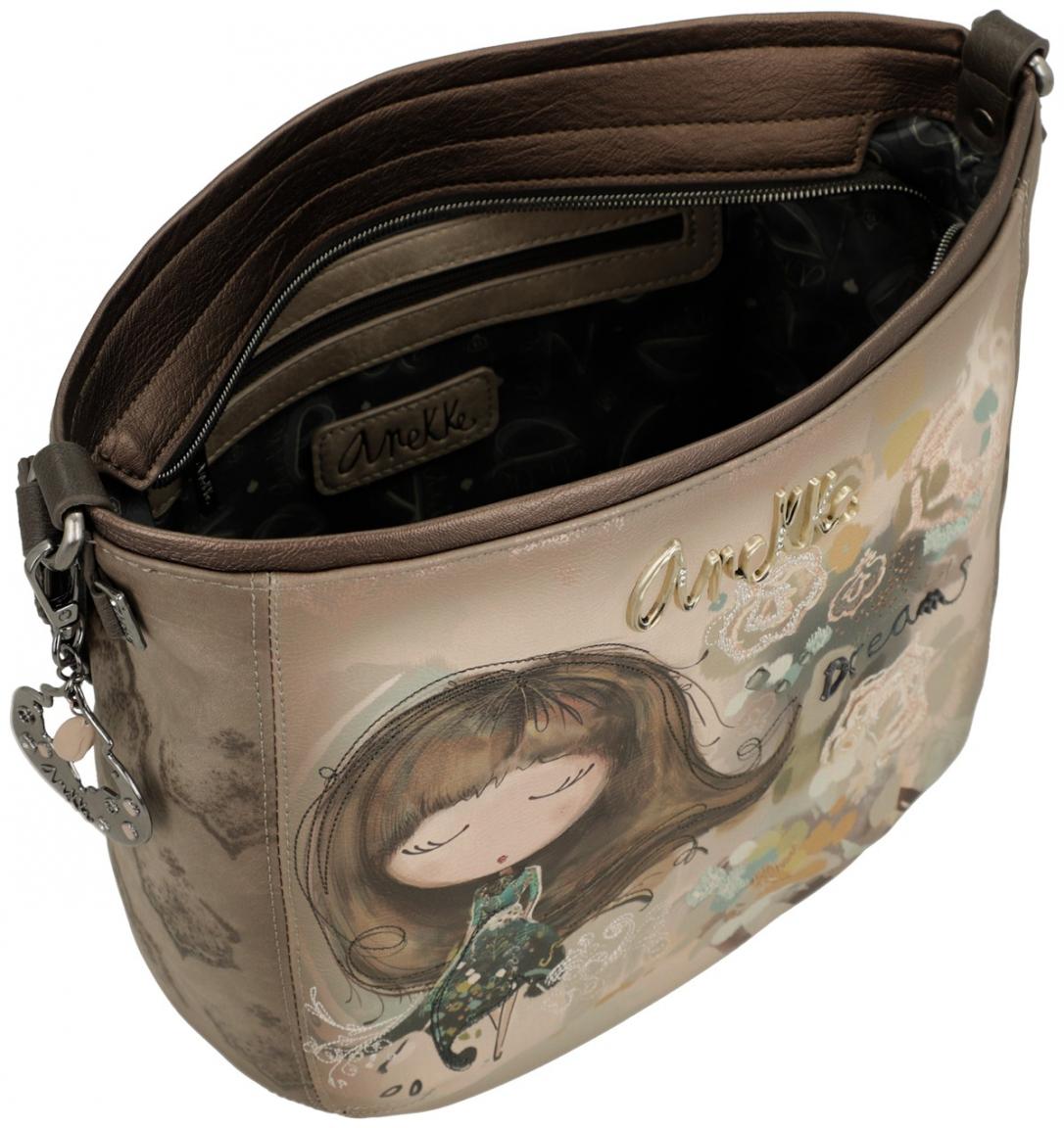 Beuteltasche Anekke Real taupe bunt bestickt Glitzer