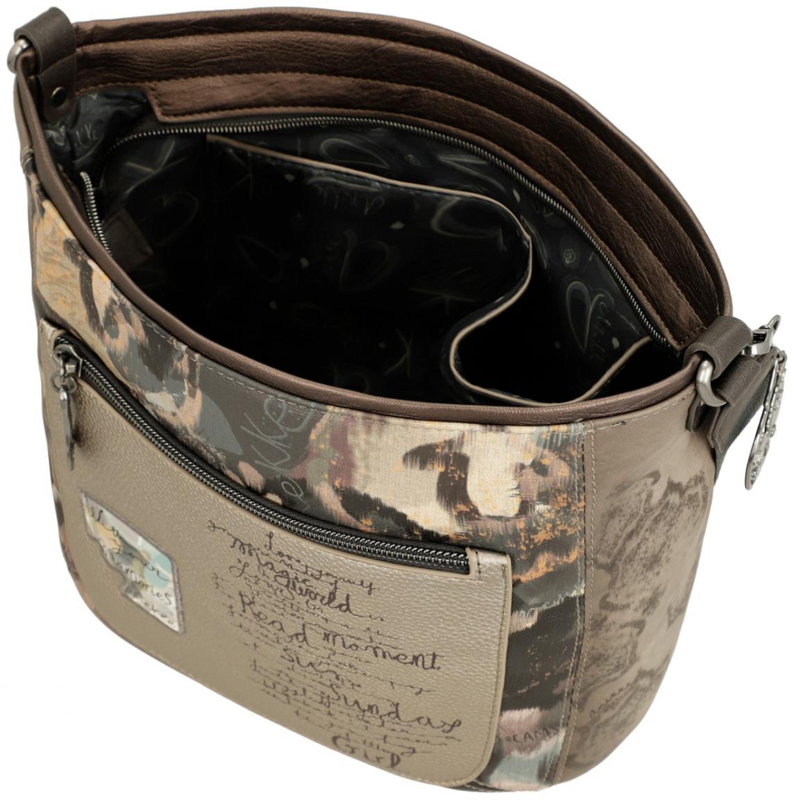 Beuteltasche Anekke Real taupe bunt bestickt Glitzer