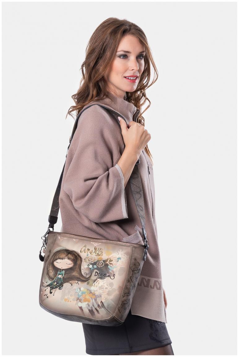 Beuteltasche Anekke Real taupe bunt bestickt Glitzer