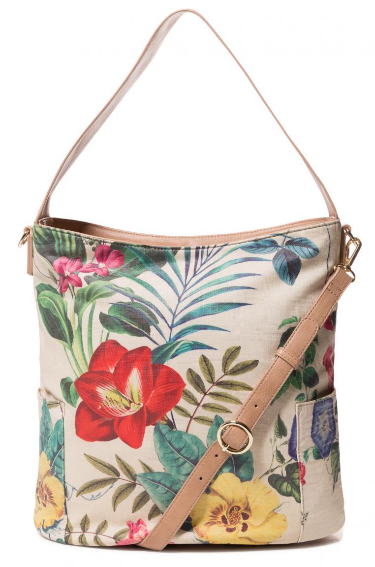 Beuteltasche Yakarta Desigual Clio beige Blumendruck Pailletten
