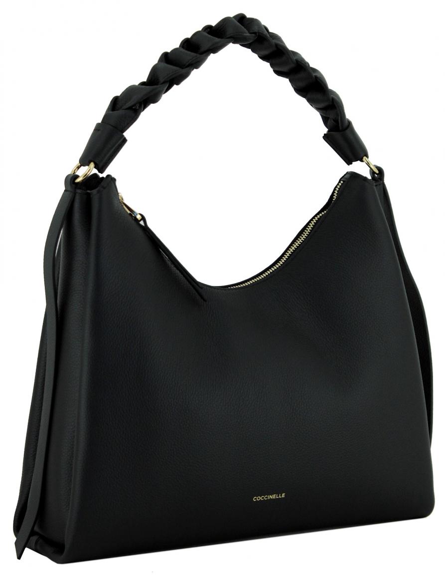 Beuteltasche mit Flechthenkel schwarz Coccinelle Boheme Medium
