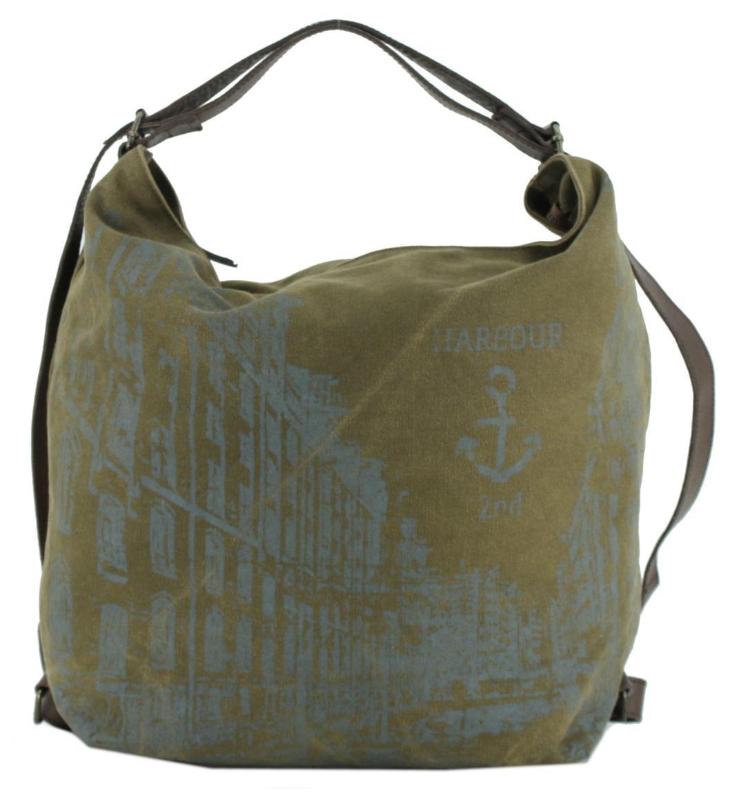 Beuteltaschen Rucksack Harbour2nd CV Brook Mustard Canvas Retro Lederdetails Print