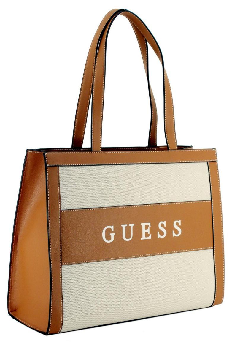 Big Shoppingbag Salford Guess Cognac Natural Stoffeinsatz Logo