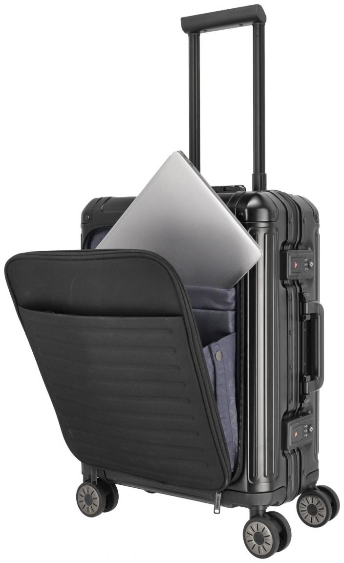 Bordtrolley Aluminium Travelite Next Trolley S 55cm Vortasche schwarz