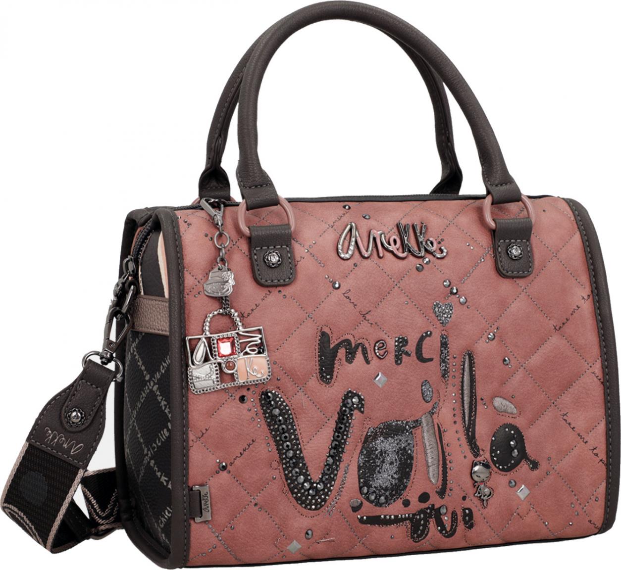 Bowlingtasche altrosa schwarz Steppnähte Glitzer Anekke Mademoiselle Parisian