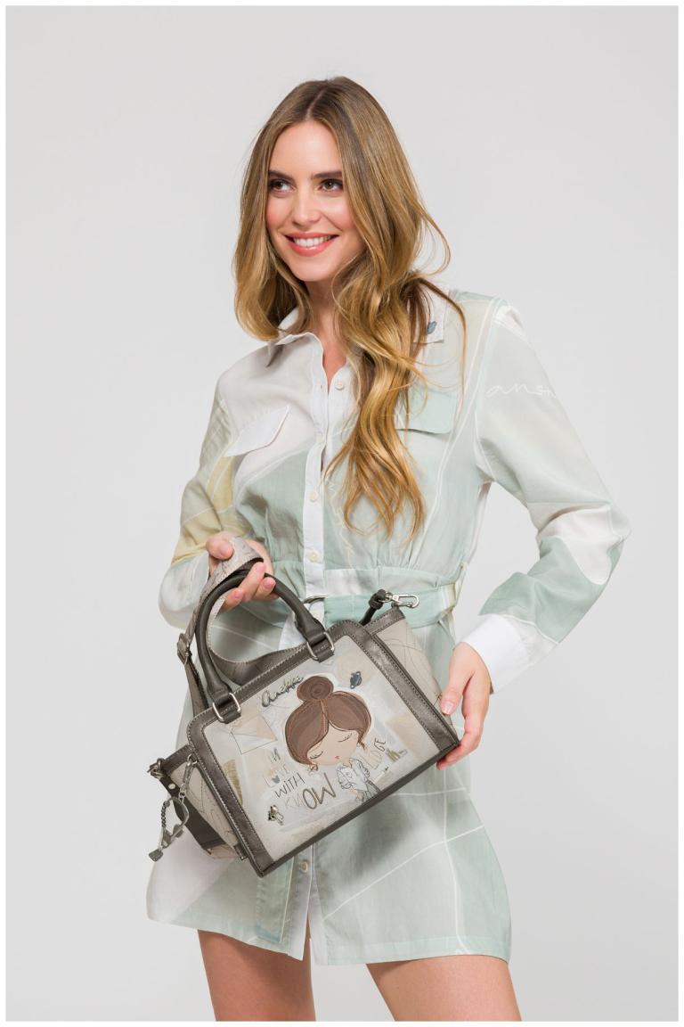 Bowlingtasche beige Anekke bestickt Sophia schimmernd Alexandria