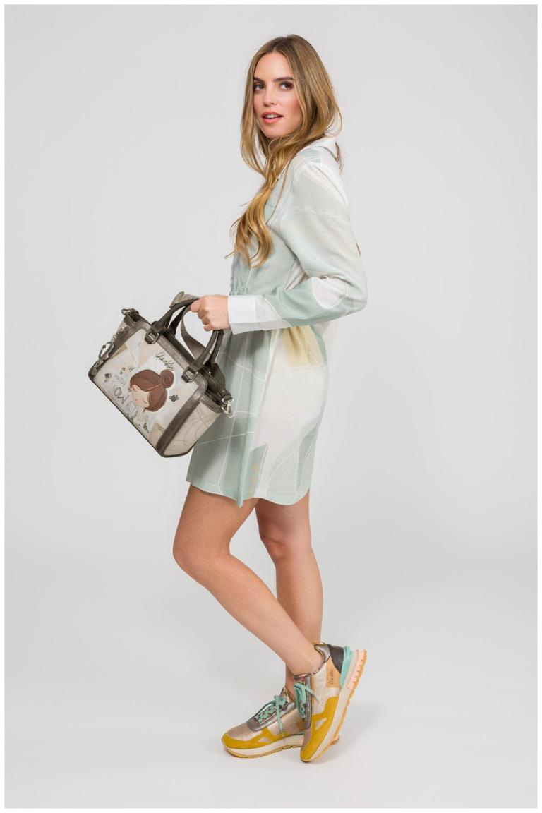 Bowlingtasche beige Anekke bestickt Sophia schimmernd Alexandria