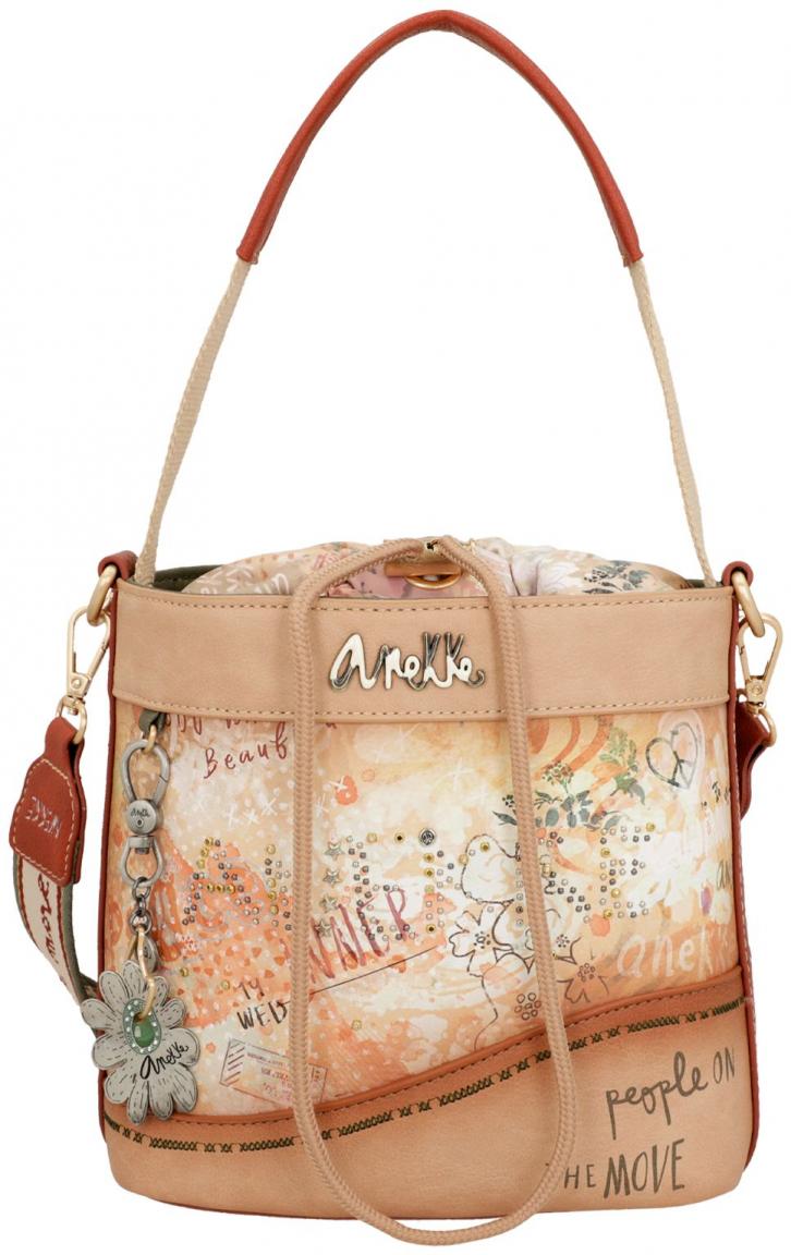 Bucket Bag Anekke Peace & Love Flowers beige Nieten