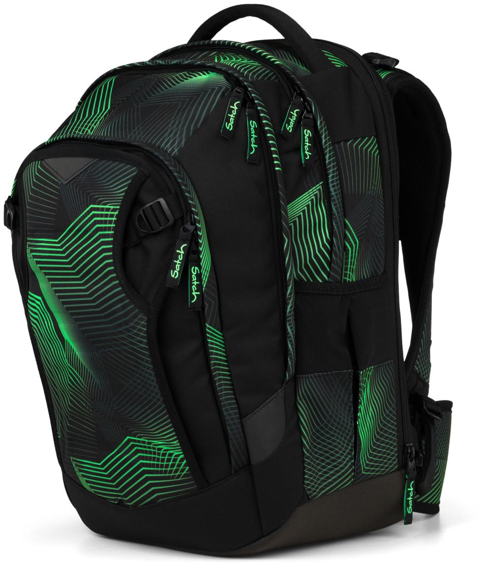 Bücherrucksack schwarz grün Print Satch match Plus Seismic Green