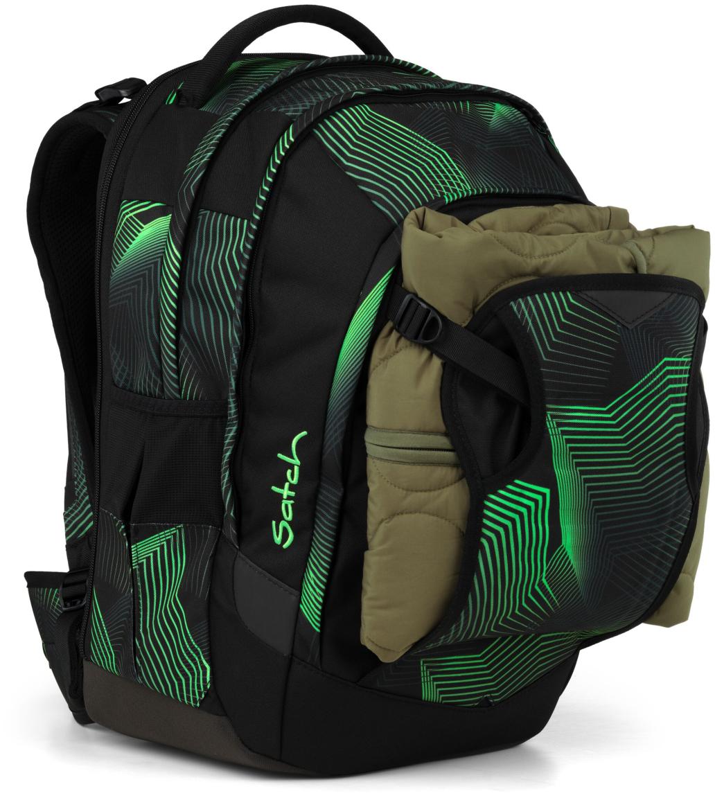 Bücherrucksack schwarz grün Print Satch match Plus Seismic Green