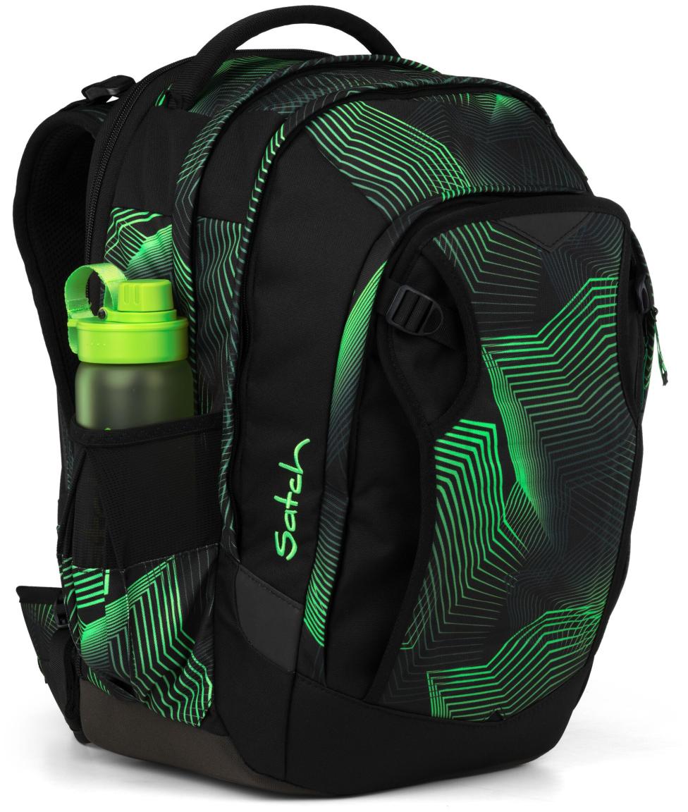 Bücherrucksack schwarz grün Print Satch match Plus Seismic Green