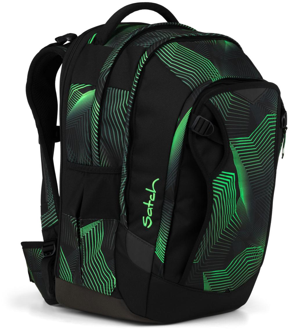 Bücherrucksack schwarz grün Print Satch match Plus Seismic Green