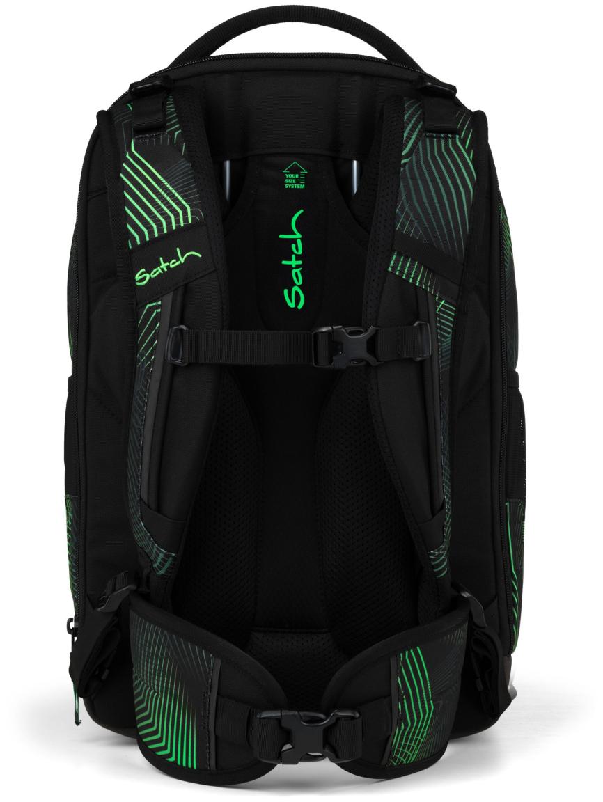 Bücherrucksack schwarz grün Print Satch match Plus Seismic Green