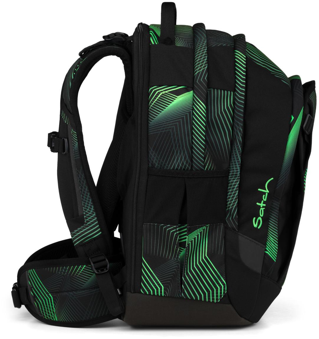 Bücherrucksack schwarz grün Print Satch match Plus Seismic Green