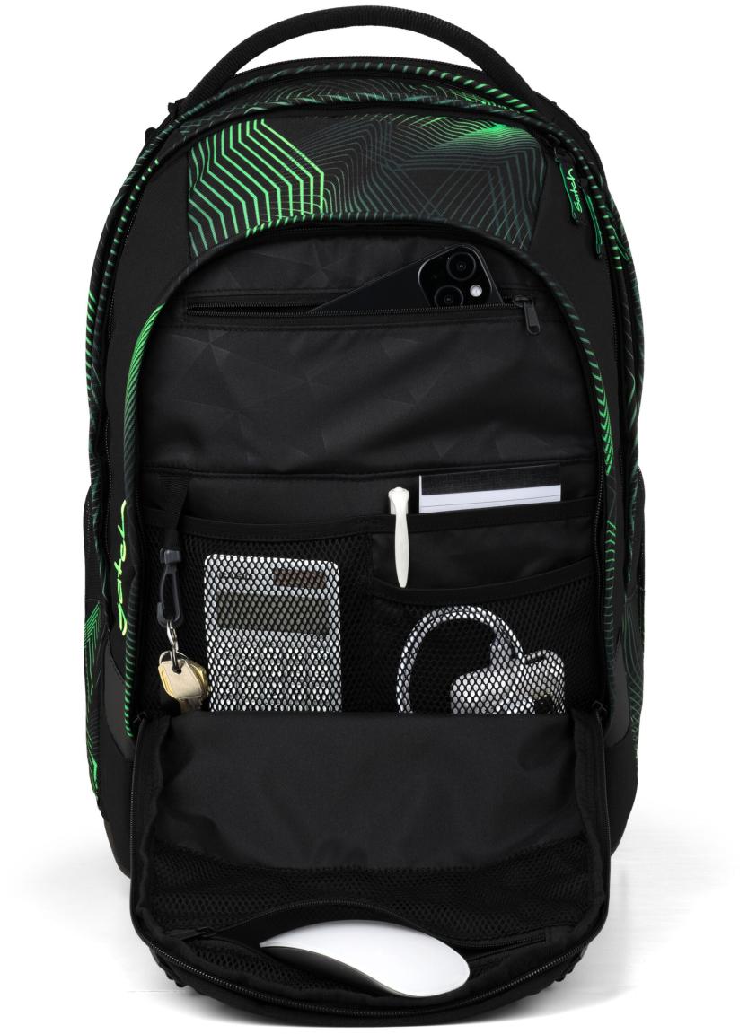 Bücherrucksack schwarz grün Print Satch match Plus Seismic Green