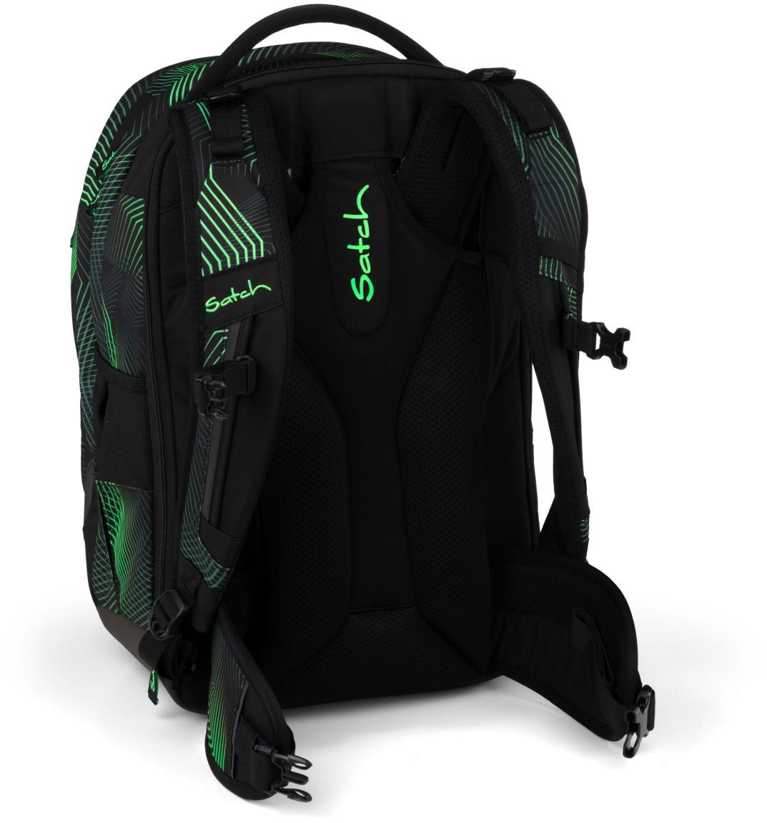 Bücherrucksack schwarz grün Print Satch match Plus Seismic Green