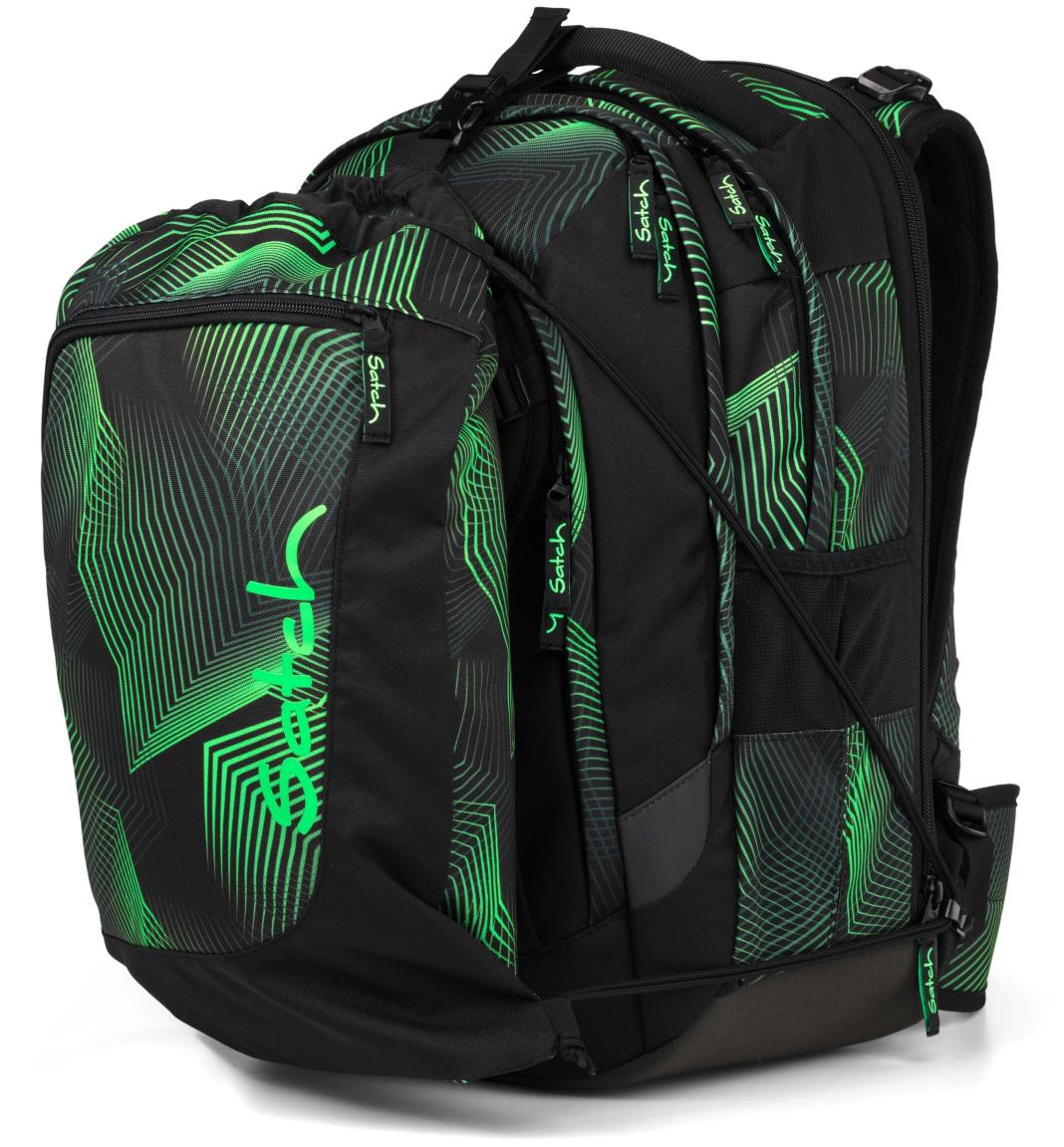 Bücherrucksack schwarz grün Print Satch match Plus Seismic Green
