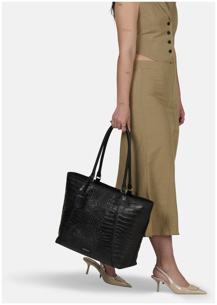 Burkely Cool Clobie Businesstasche Damen Leder Croco Schwarz