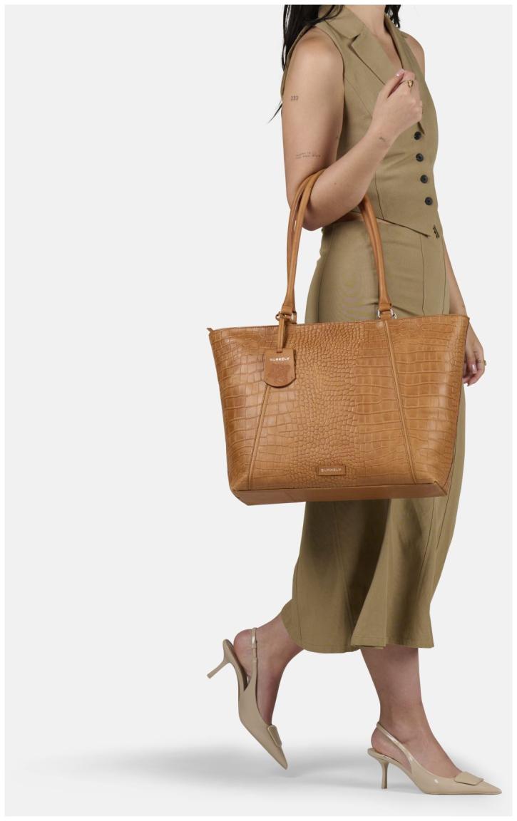 Burkely Cool Colbie Businesstasche Damen Leder Croco Cognac