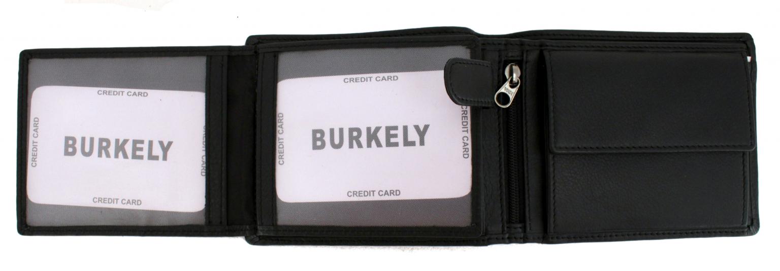 Burkely Herrenbörse Leder quer viele Fächer schwarz