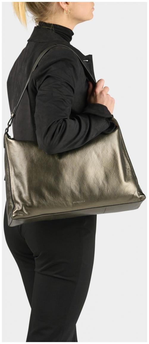 Burkely Ledertasche Gun Metal Creased Crystal Wide Hobo