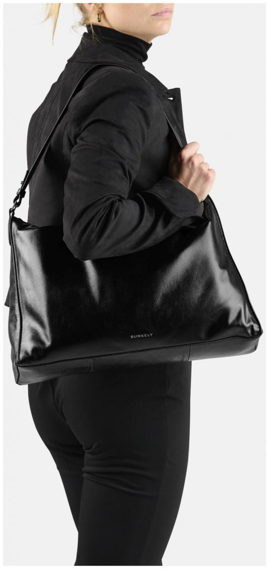 Burkely Wide Hobobag Creased Crystal Black pigmentiertes Leder