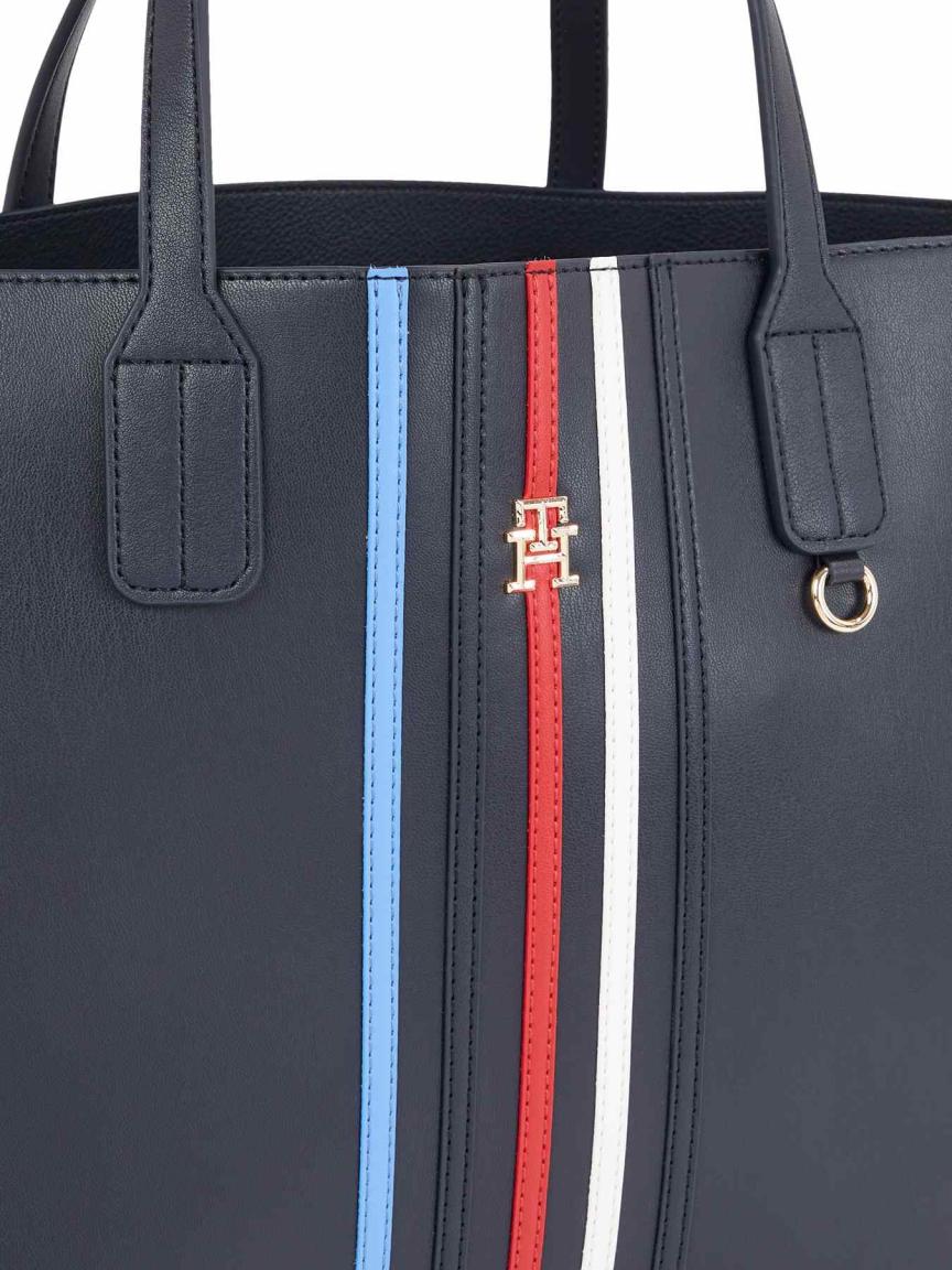 Business Tasche Damen Tommy Hilfiger Iconic Tommy Satchel Corp blau aufgenähte Streifen