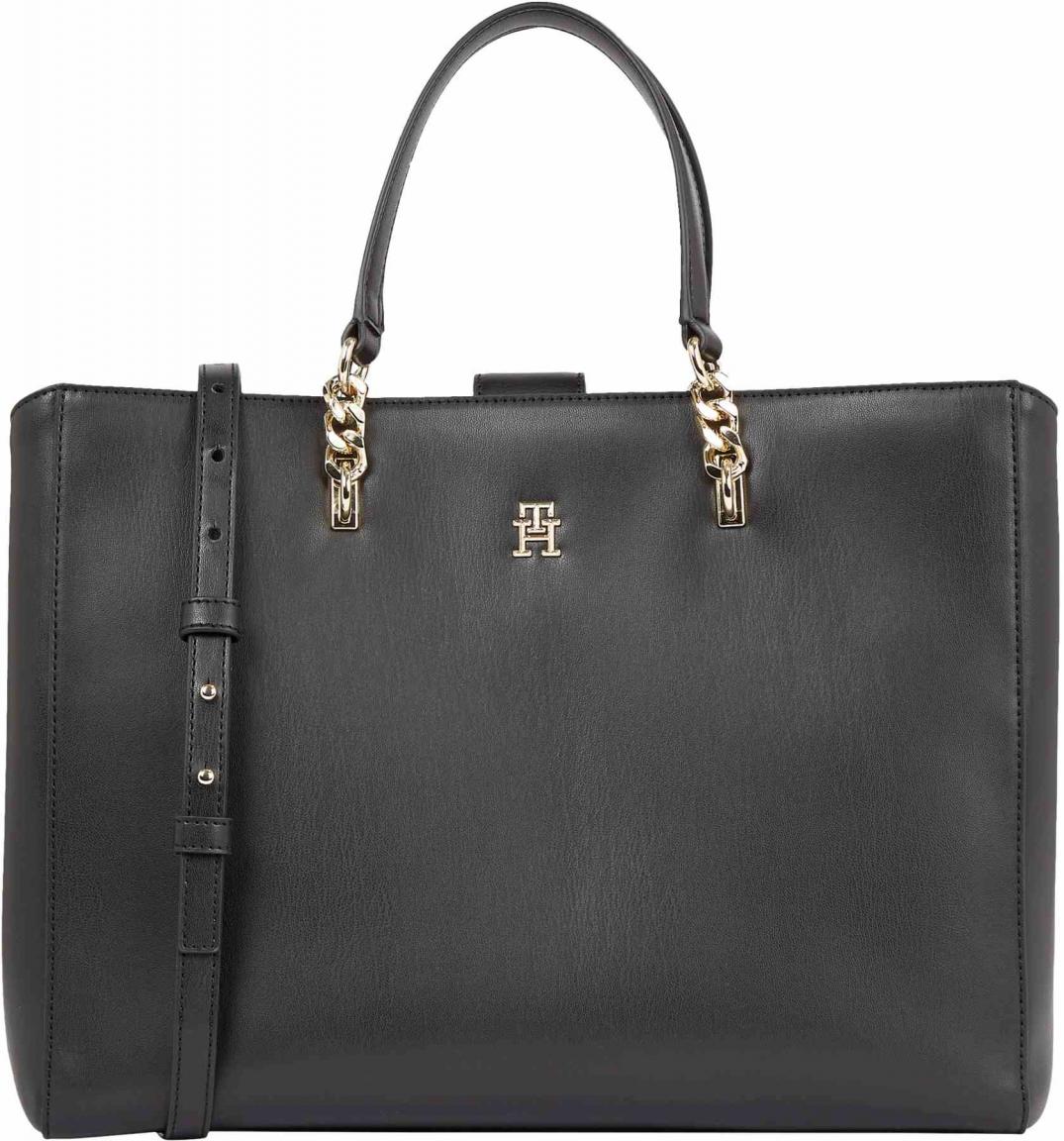 Businesstasche Tommy Hilfiger TH Refined Workbag goldfarbene Kette großes Reißverschlussfach