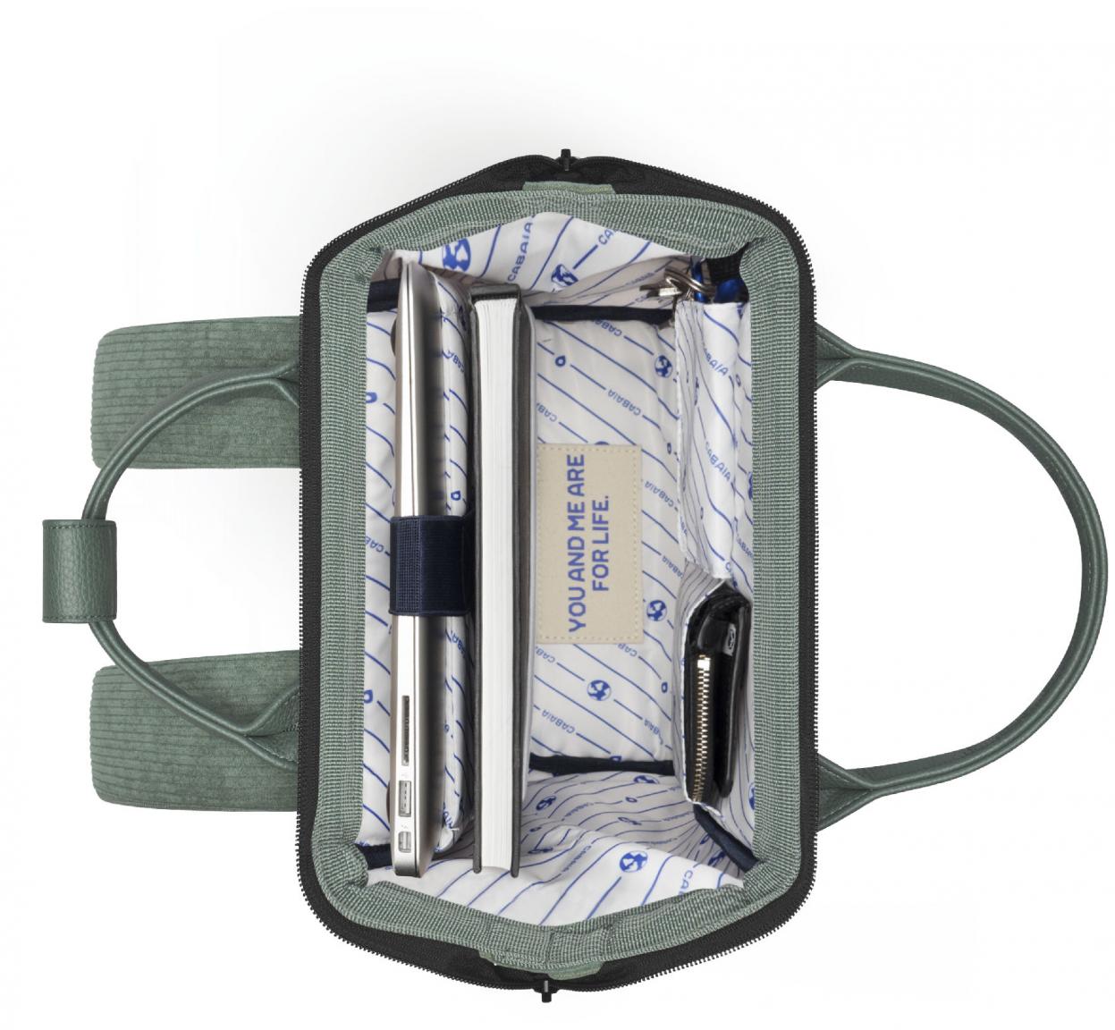Cabaia Citybackpack samtig Niagara grün Cord Adventurer Small