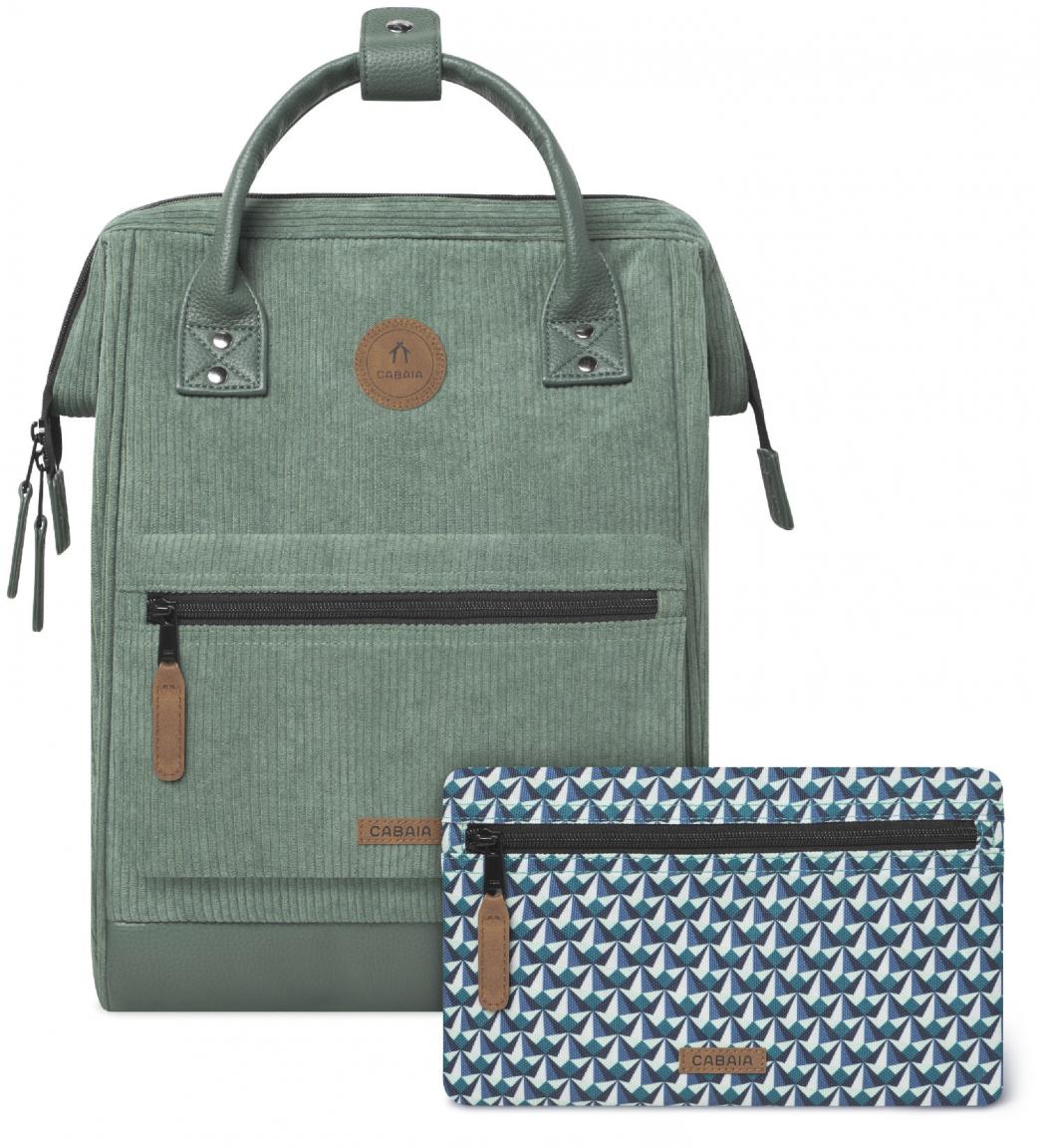 Cabaia Niagara grüner Cordsamt Tagesrucksack samtig Wechselpouch Medium