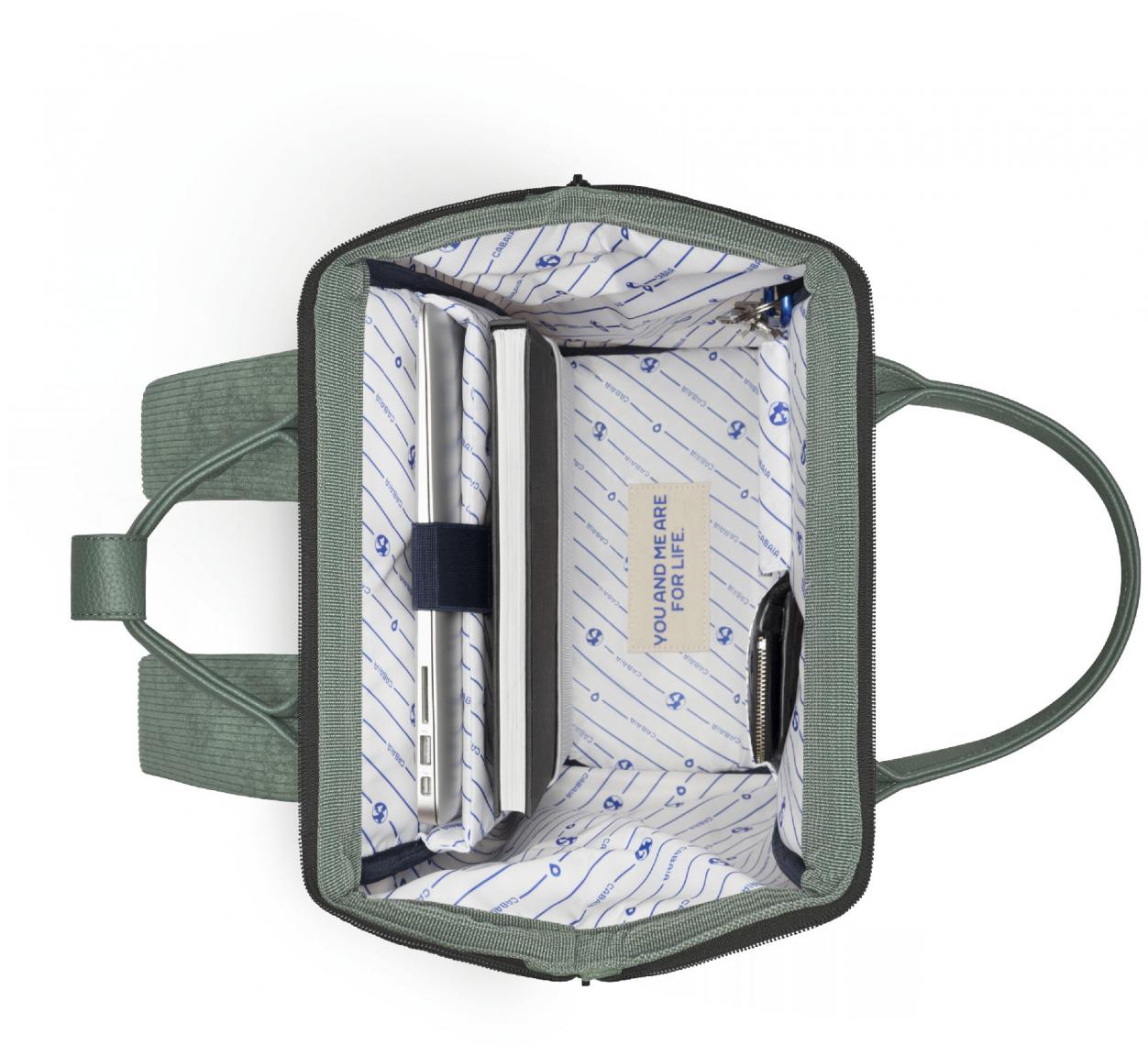 Cabaia Niagara grüner Cordsamt Tagesrucksack samtig Wechselpouch Medium