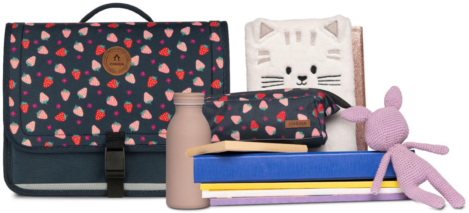Cabaia Schulranzen Plougastel Medium Erdbeeren dunkelblau Reflektor