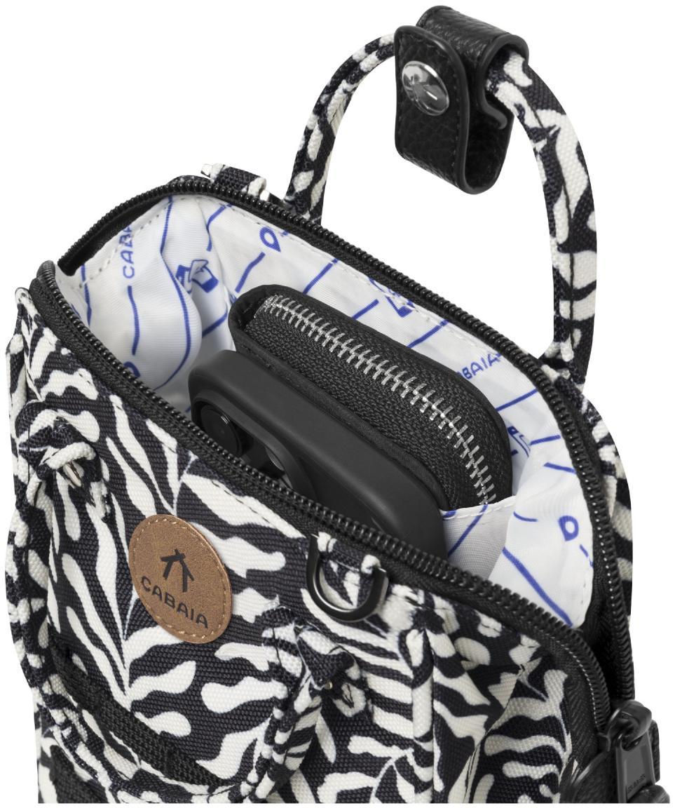 Cabaia Umhängetasche Nano Luanda schwarz Vegan weiße Blätter