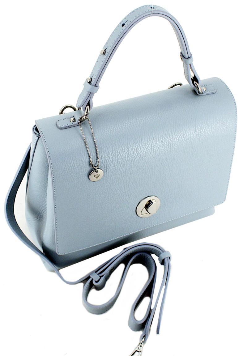 Caleidos Damen Ledertasche italienisch Hellblau Sky Blue Metallcharme
