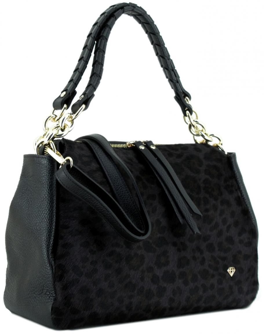 Caleidos Felltasche mit Kettendetails Black Animal