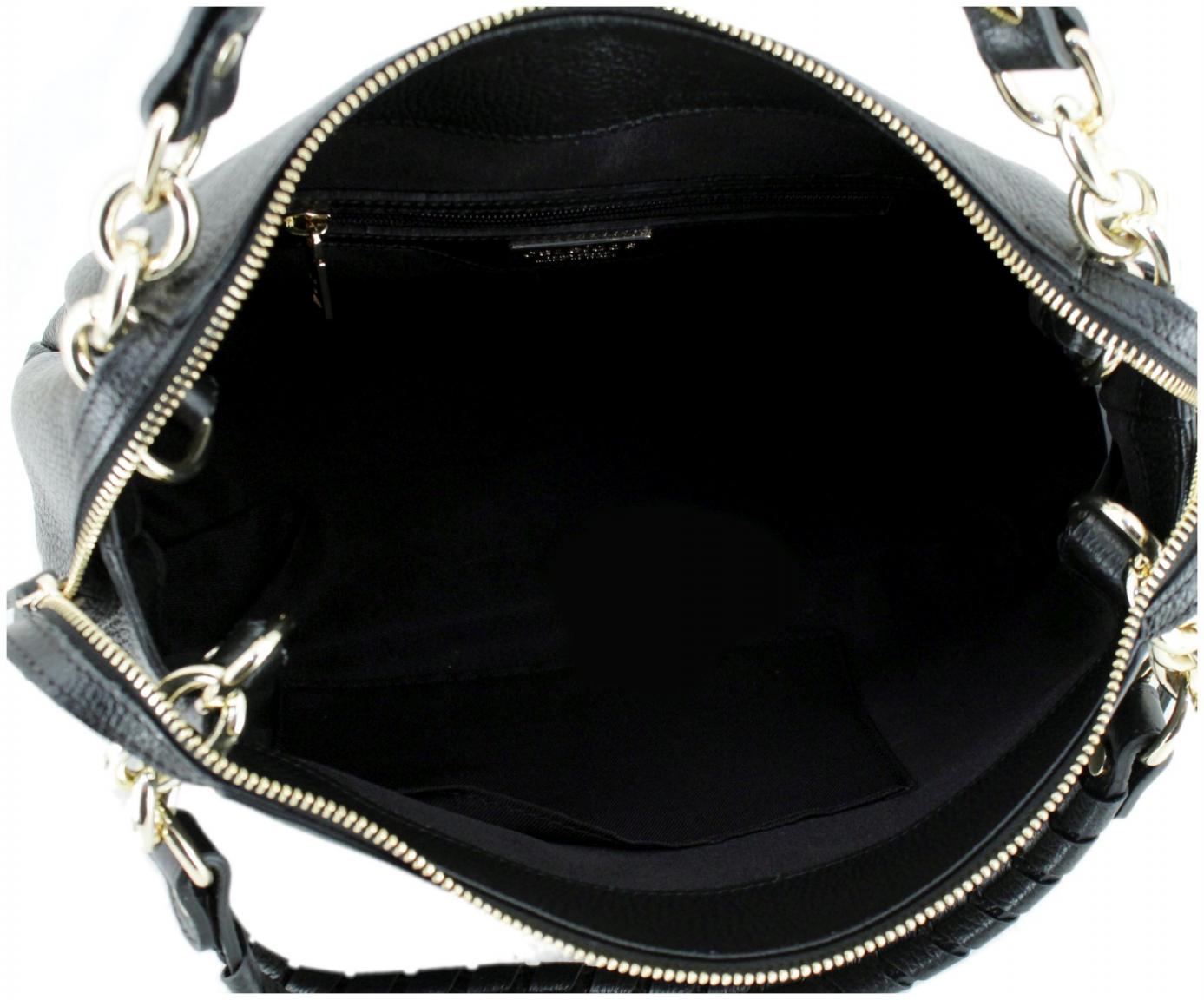 Caleidos Schultertasche Leder schwarz Flechteinsatz