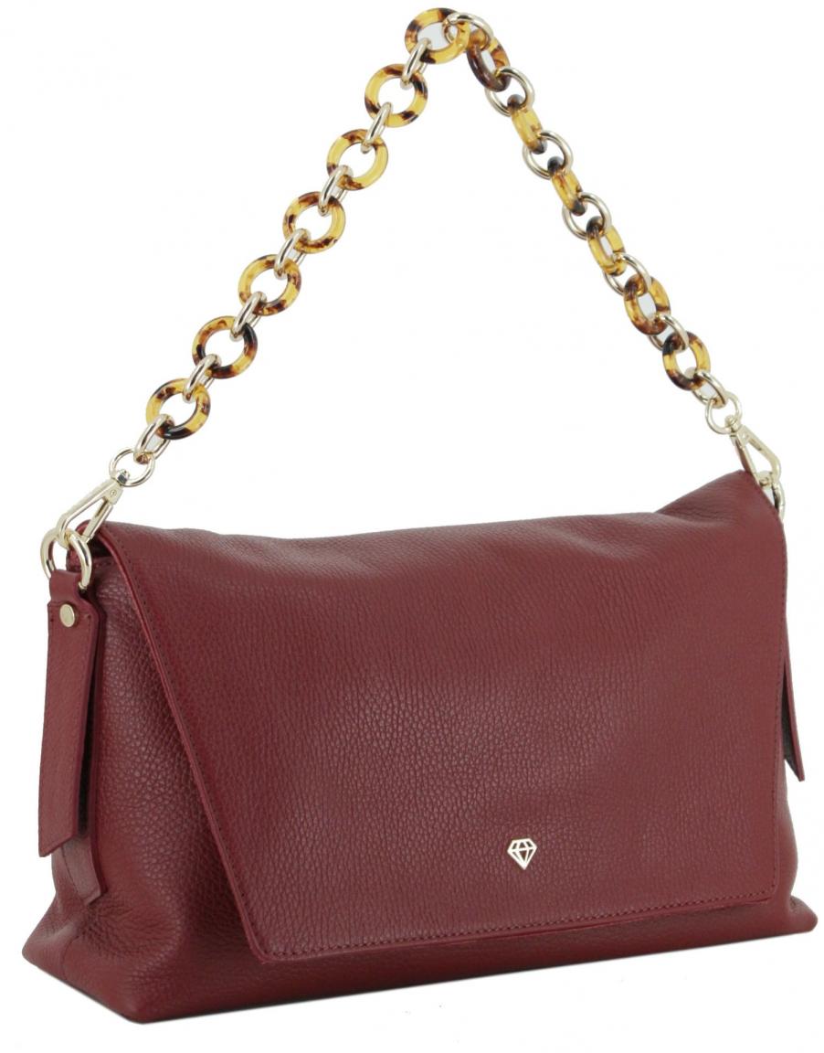 Caleidos Überschlagtasche dunkelrot Kette Echtleder