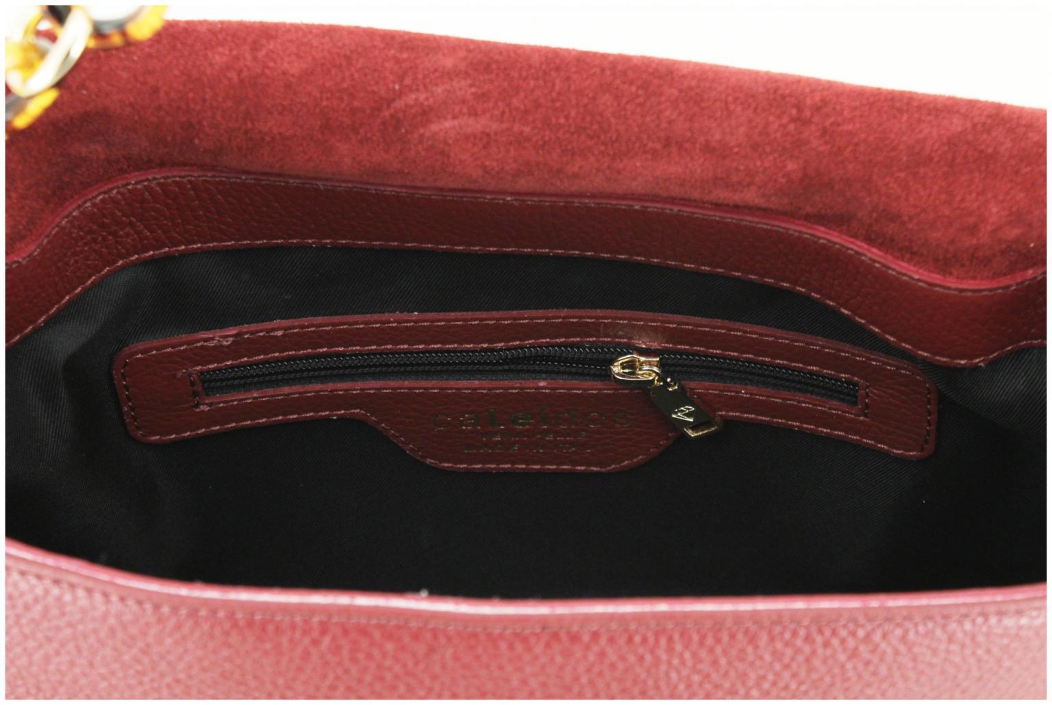 Caleidos Überschlagtasche dunkelrot Kette Echtleder