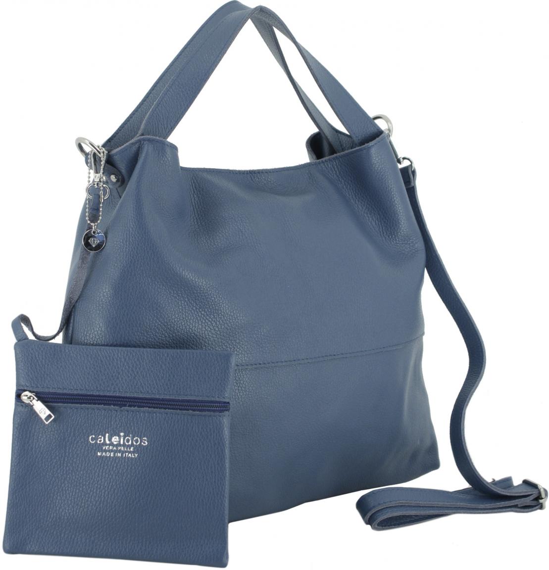 Caleidos blaue Schultertasche Echtleder Italien