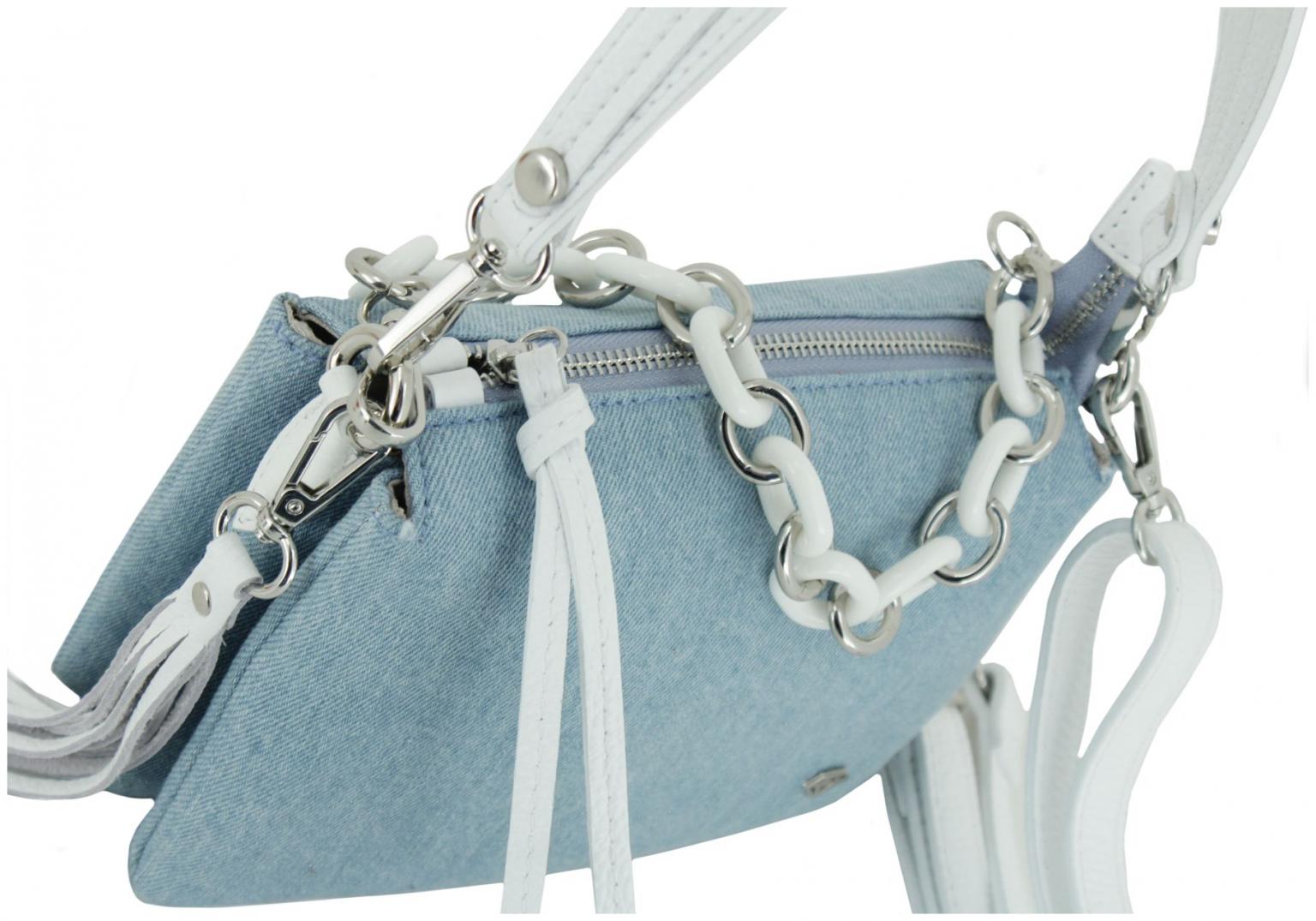 Caleidos dreigeteilte Umhängetasche Jeans Kettenhenkel Echtleder