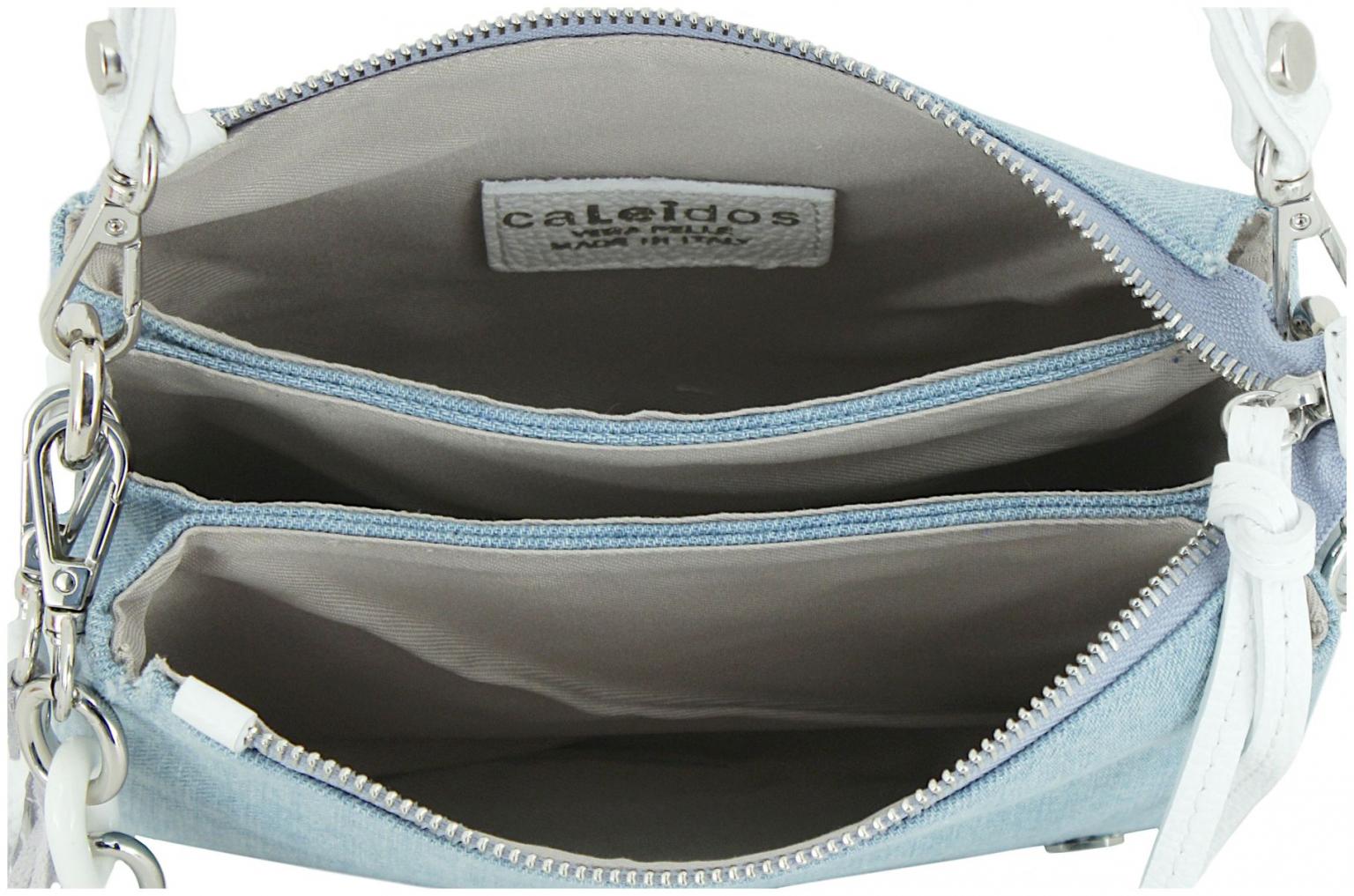 Caleidos dreigeteilte Umhängetasche Jeans Kettenhenkel Echtleder
