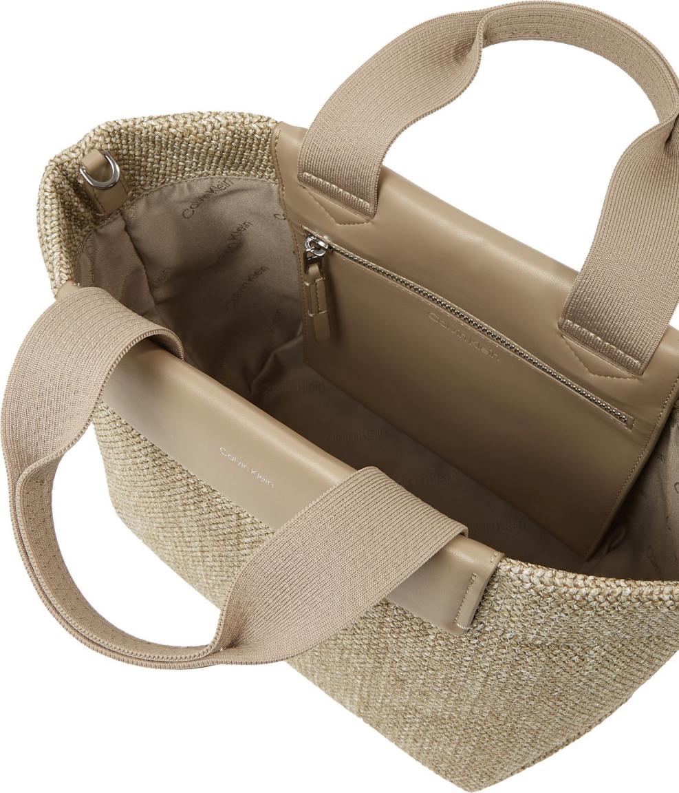 Calvin Klein Beuteltasche Kurzgriff Raffia Small Tote Natur Crockery