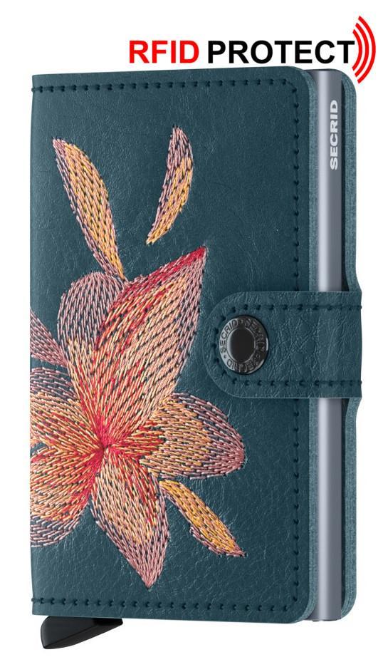 Chipkartenbörse Secrid Miniwallet Stitch Magnolia Petrol Blume