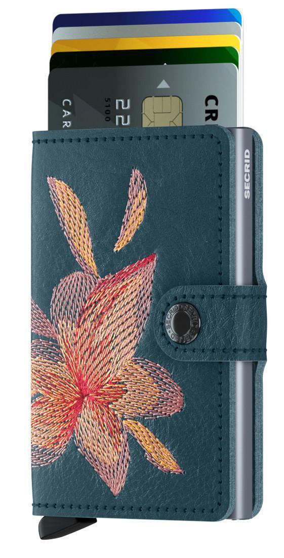 Chipkartenbörse Secrid Miniwallet Stitch Magnolia Petrol Blume