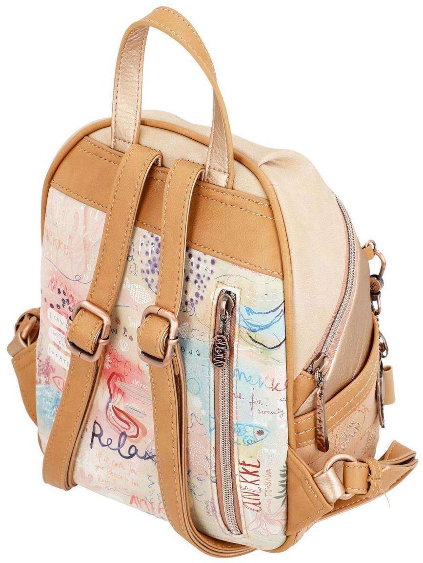 Cityrucksack Anekke Mediterranean Bunt Beige Markenemblem viele Ziernähte