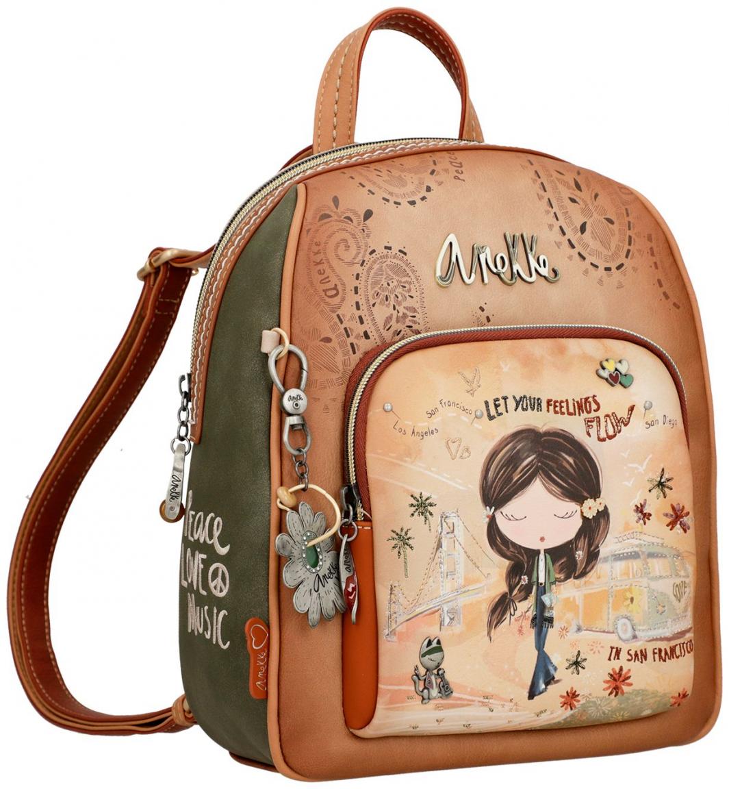 Cityrucksack Anekke Peace & Love Camel Hippie San Francisco