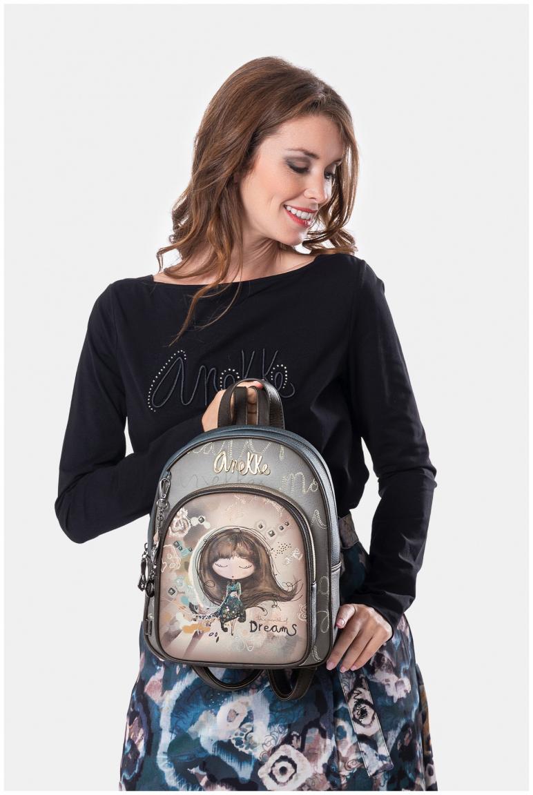 Cityrucksack Anekke Real Stickerei beige taupe Glitzer Nieten