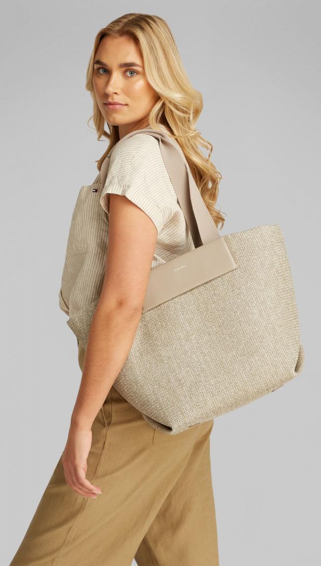 Clavin Klein Shopper Raffia Medium Crockery Beige Bast